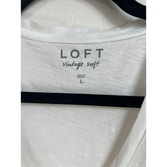LOFT Large Vintage Soft Babydoll Tee White Ruffle Hem Top Lightweight 100% Cotto - Picture 3 of 6